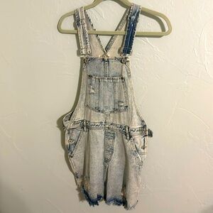 Distressed denim overall dress